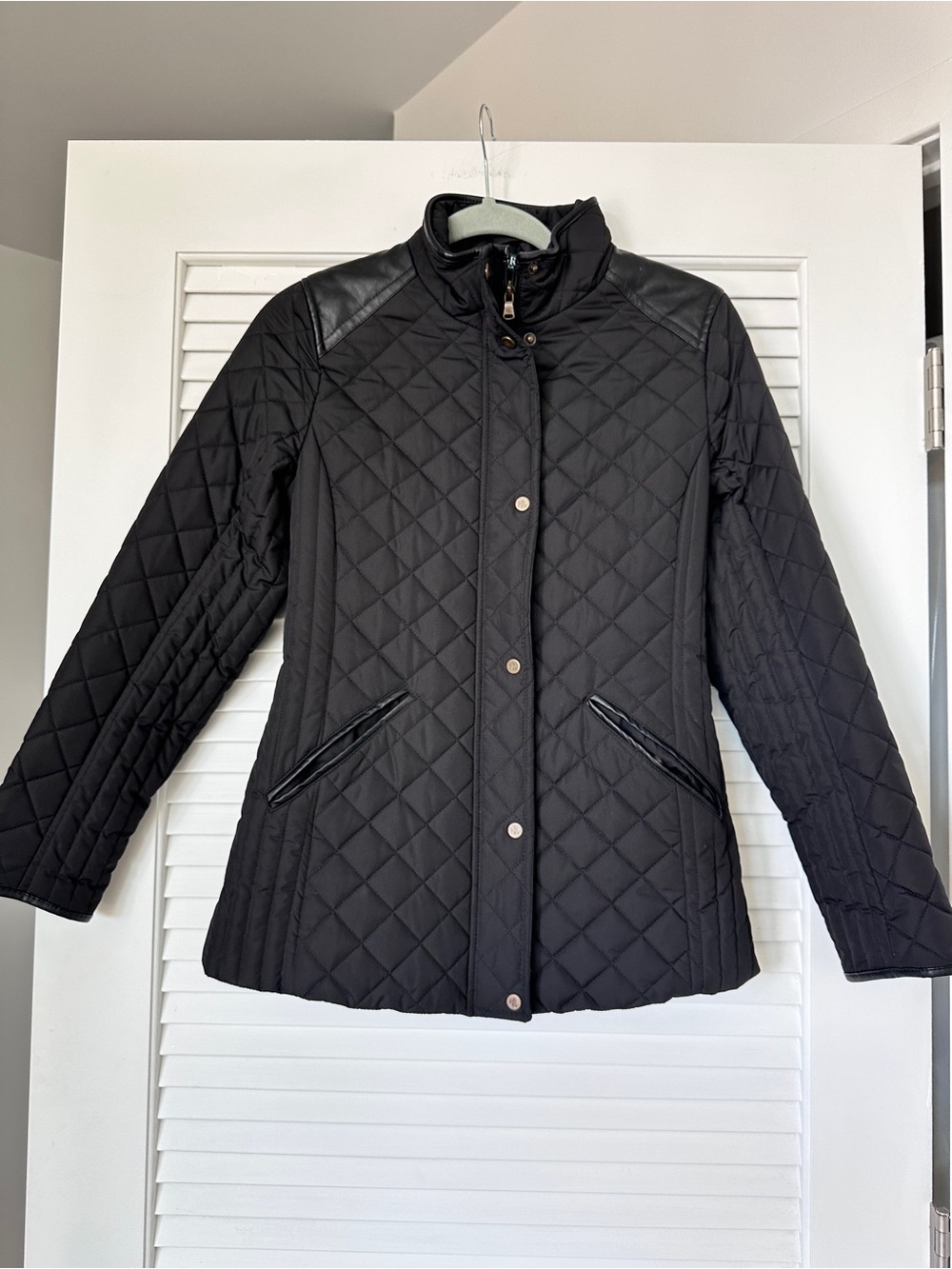 Lauren Ralph Lauren XS Black Quilted Jacket Faux Leather Trim XS